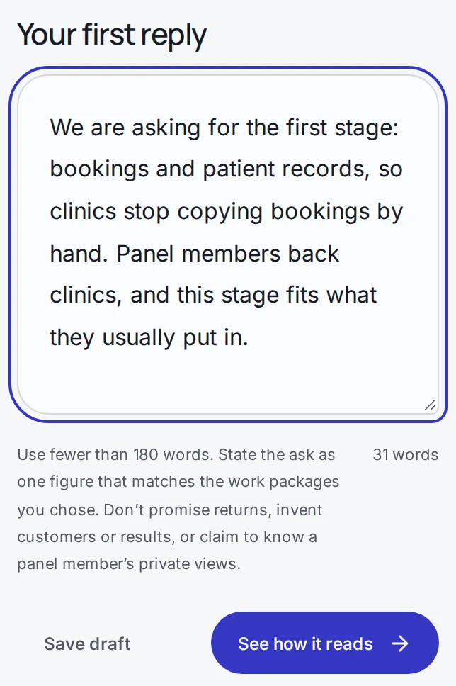 A typed reply to the student offering a time in office hours, with a See how it reads button.