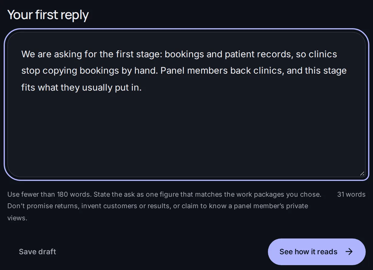 A typed reply to the student offering a time in office hours, with a See how it reads button.