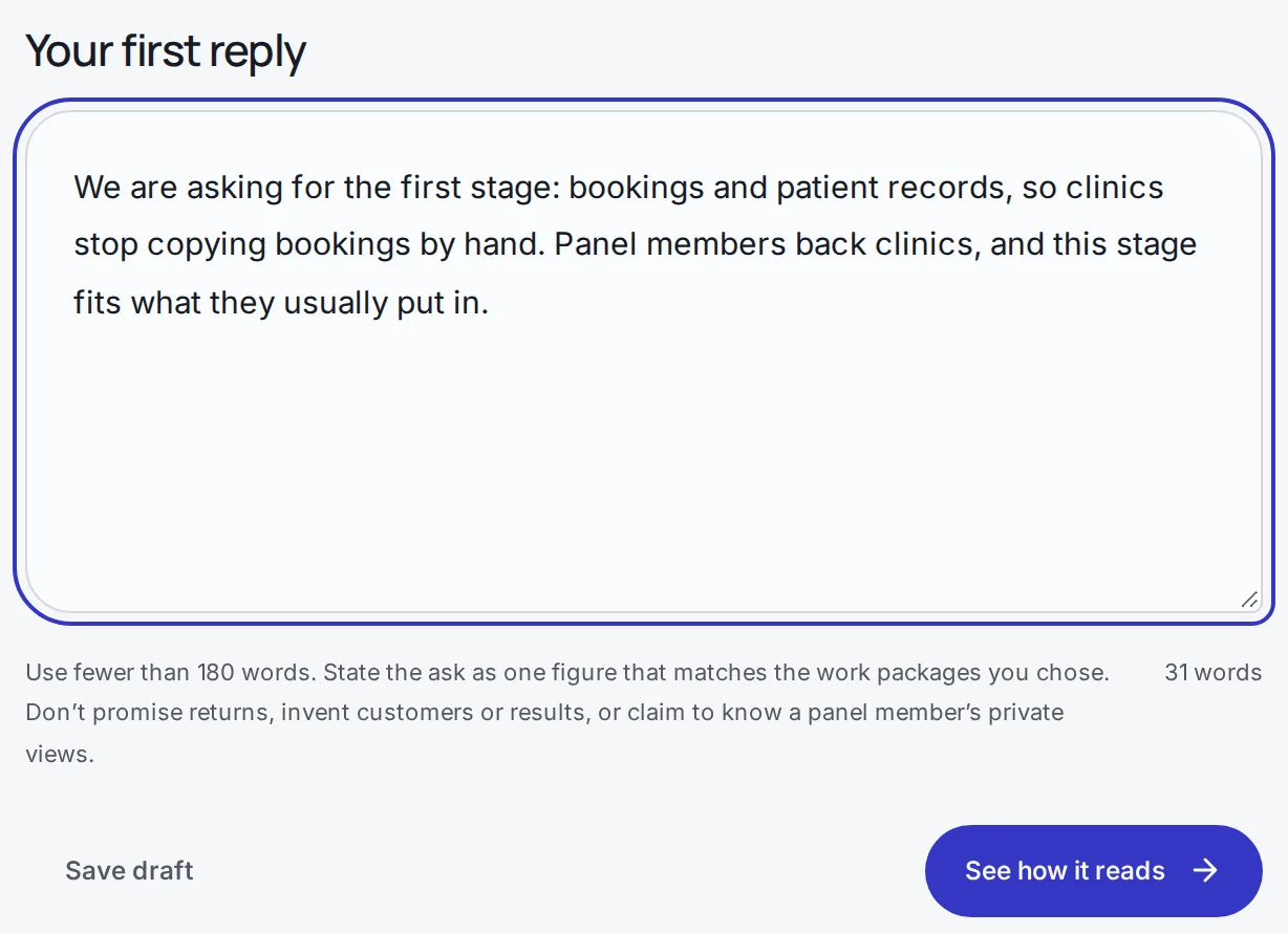 A typed reply to the student offering a time in office hours, with a See how it reads button.
